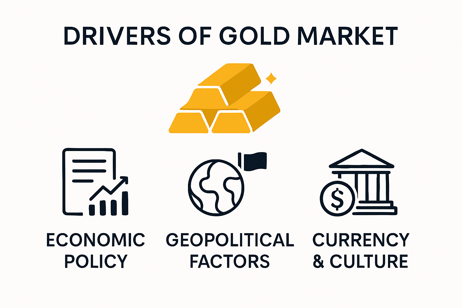 Infographic outlining gold market fundamental drivers and influences