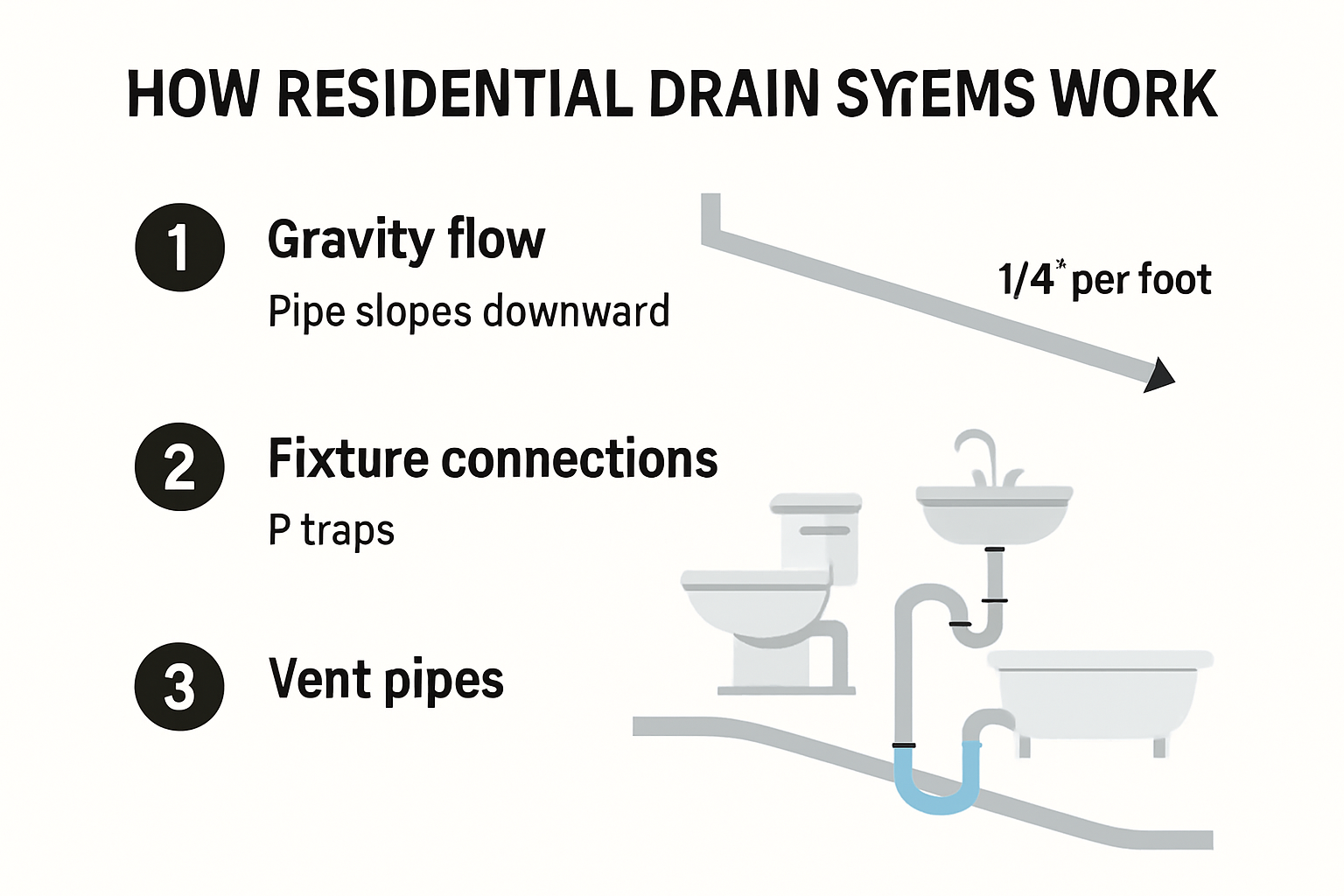 Infographic showing how home drains work step by step
