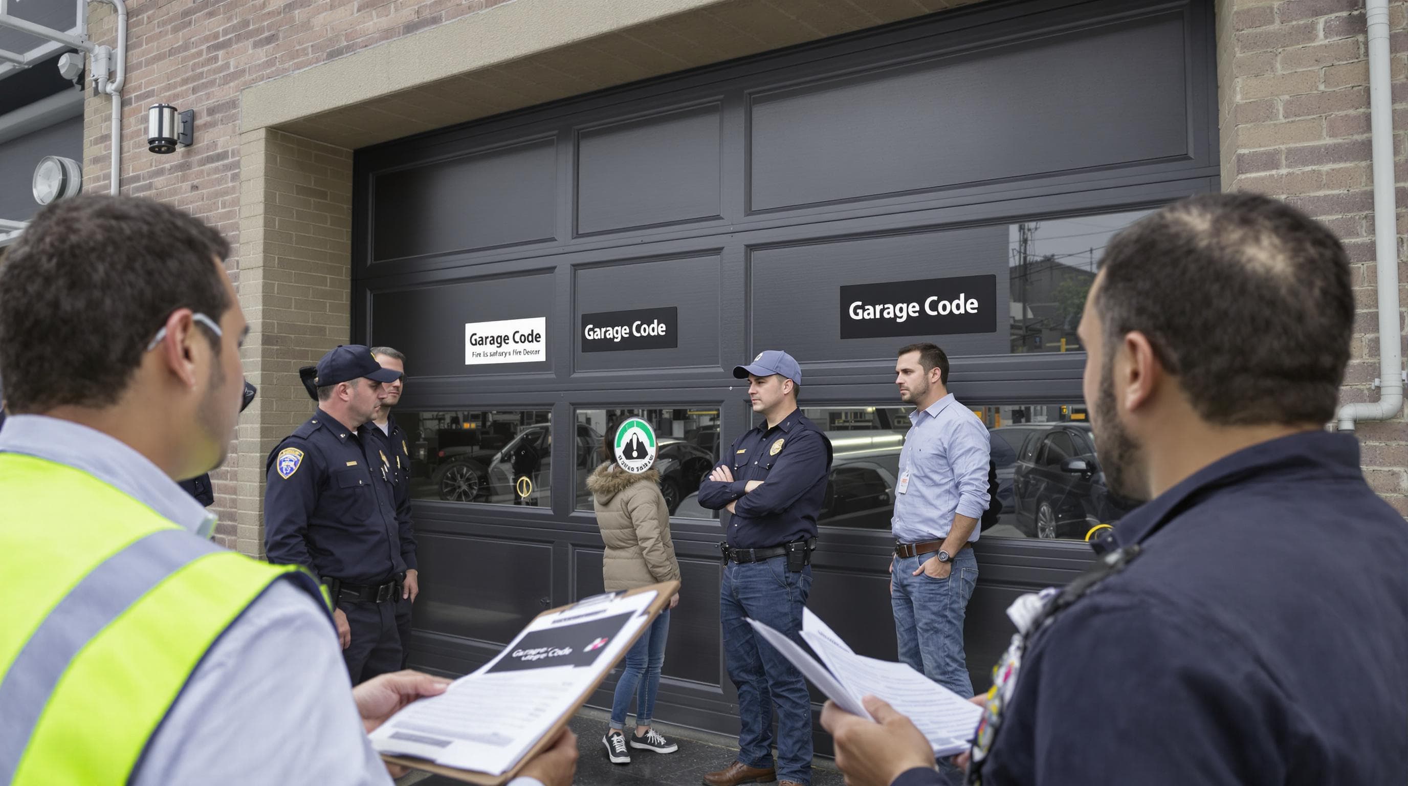 Seattle commercial garage door inspection with code documents visible