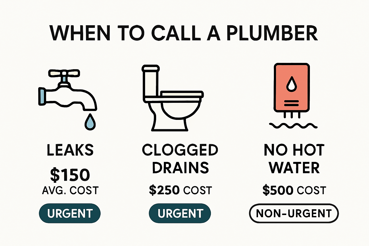Infographic showing key signs to call a plumber and associated costs