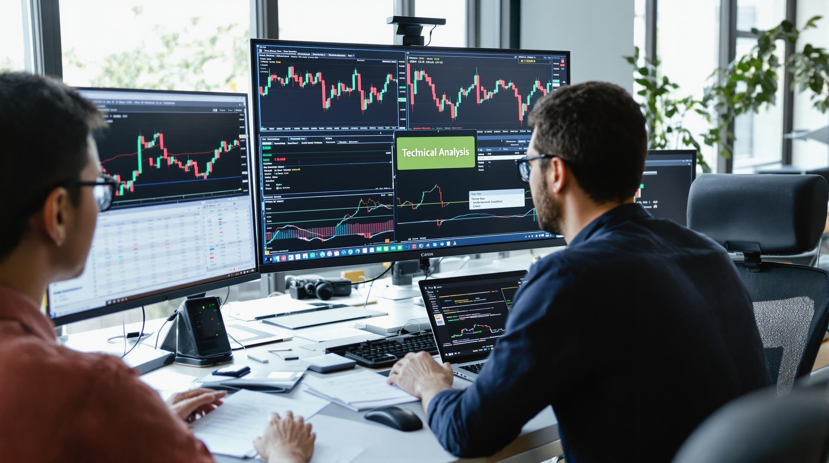 Traders collaboratively analyzing gold signals using technical platforms and indicators