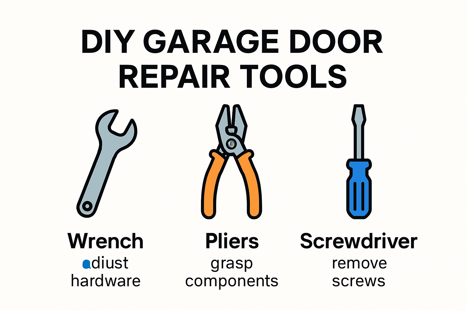 Infographic of DIY garage door repair tools and uses