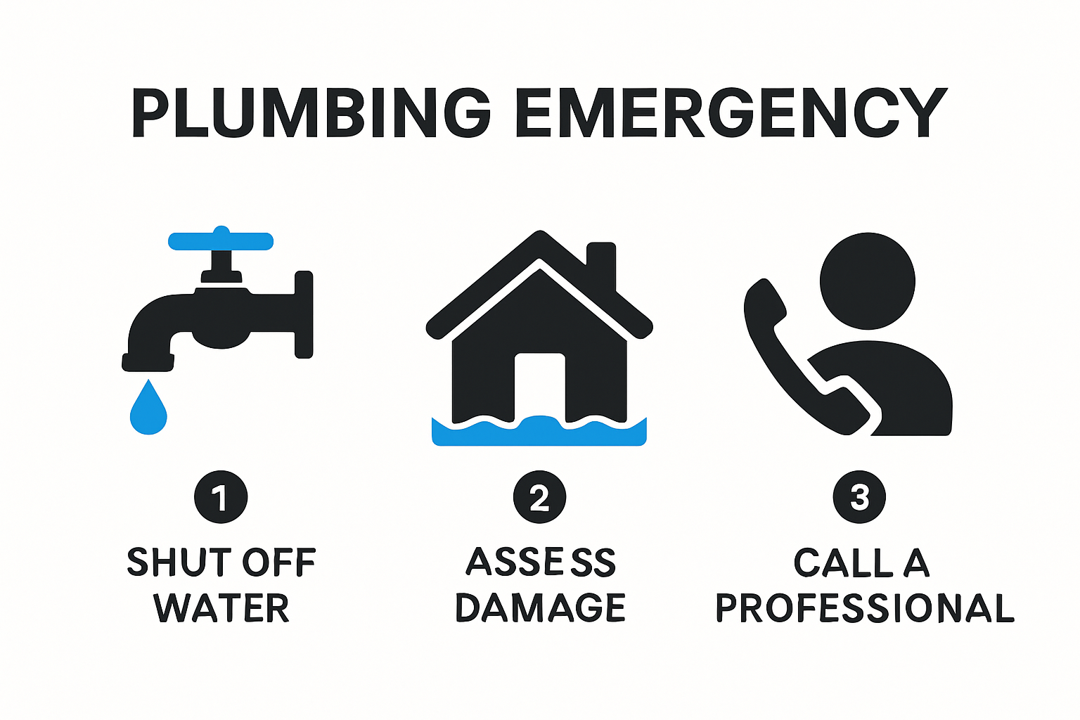Step-by-step emergency plumbing actions infographic