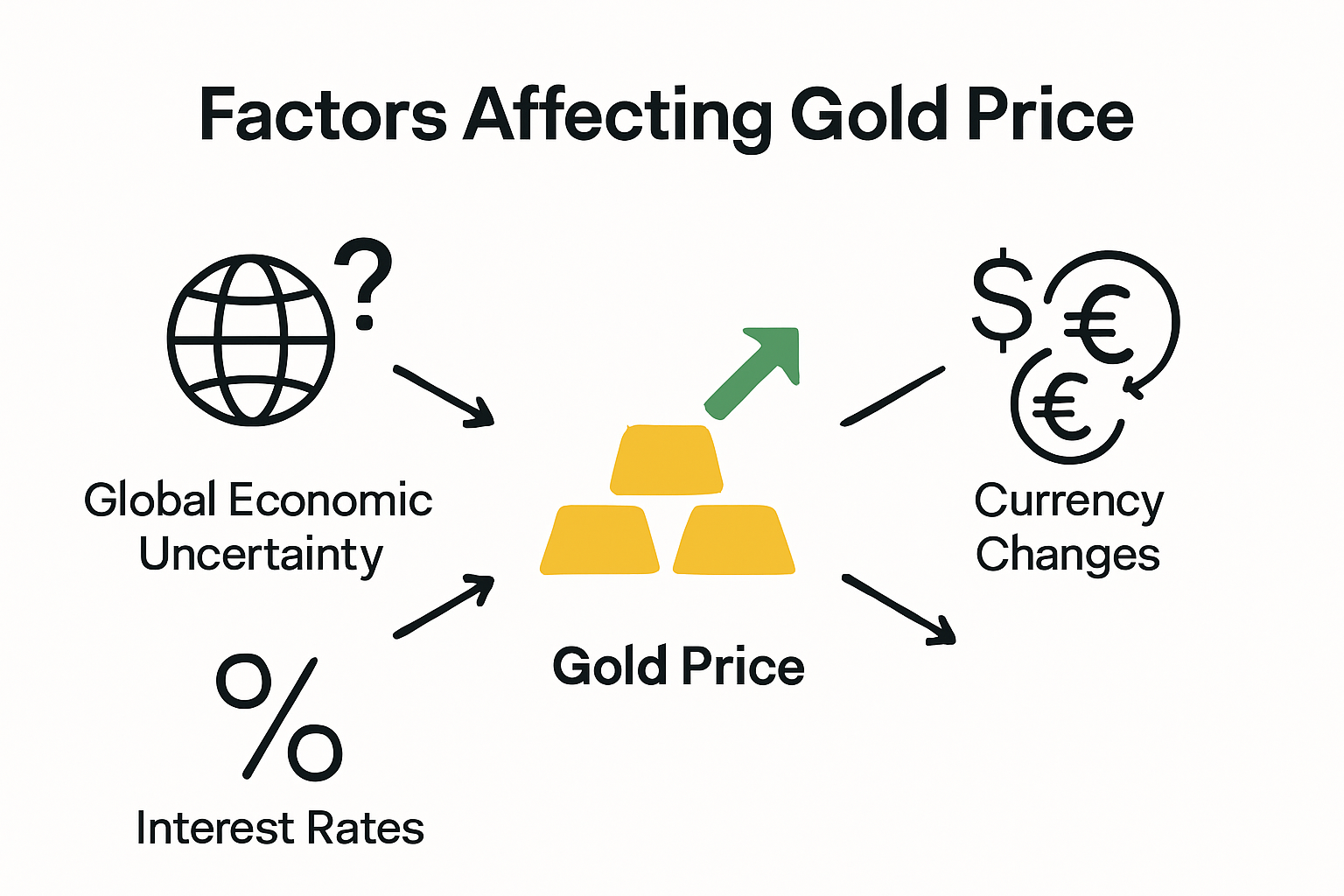 Infographic showing main factors influencing gold price