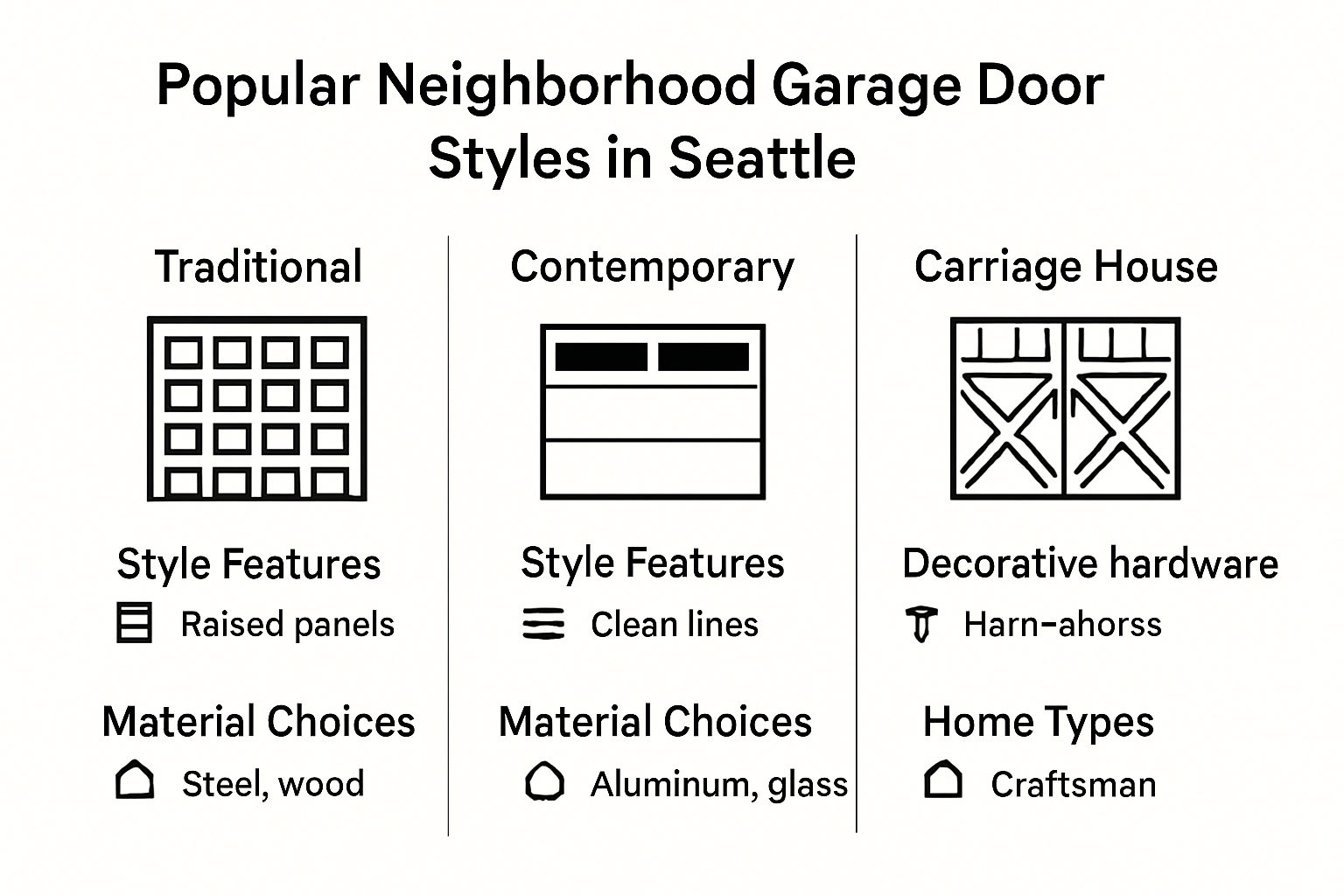 Comparison of neighborhood garage door styles in Seattle
