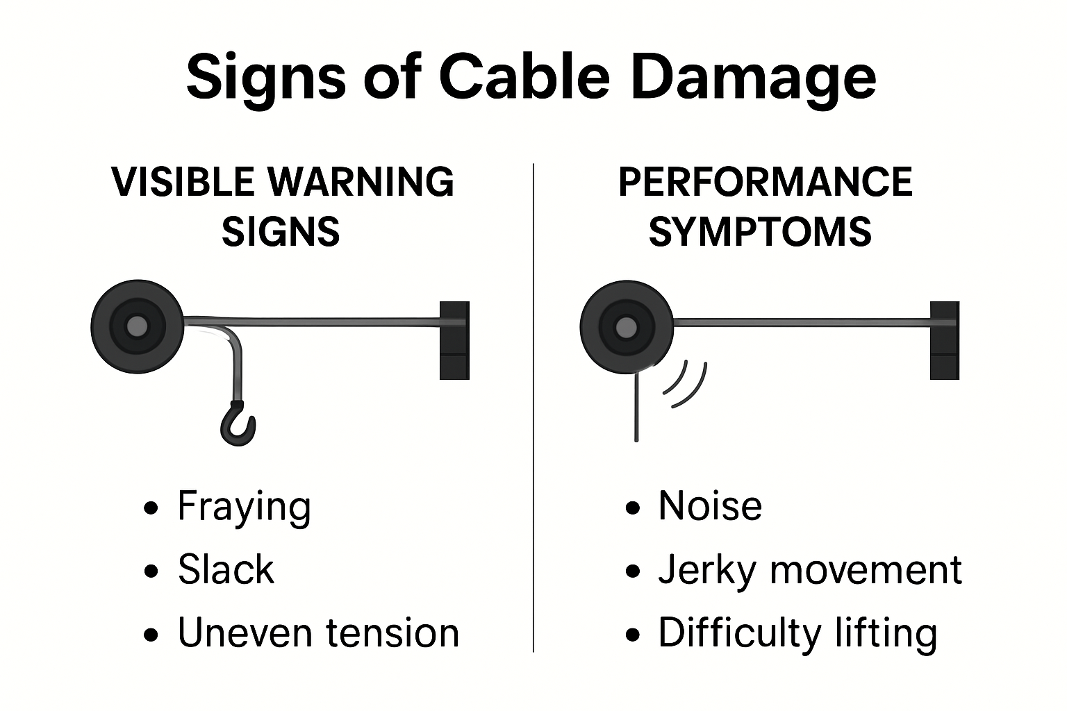 Infographic showing garage door cable warning signs
