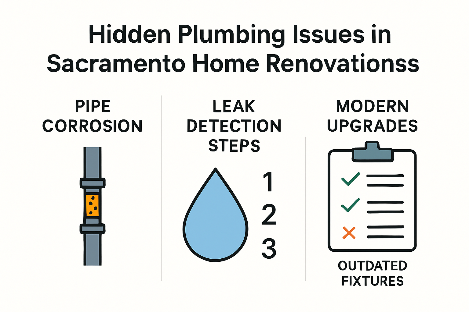 Graphic showing hidden plumbing issues and upgrade tips