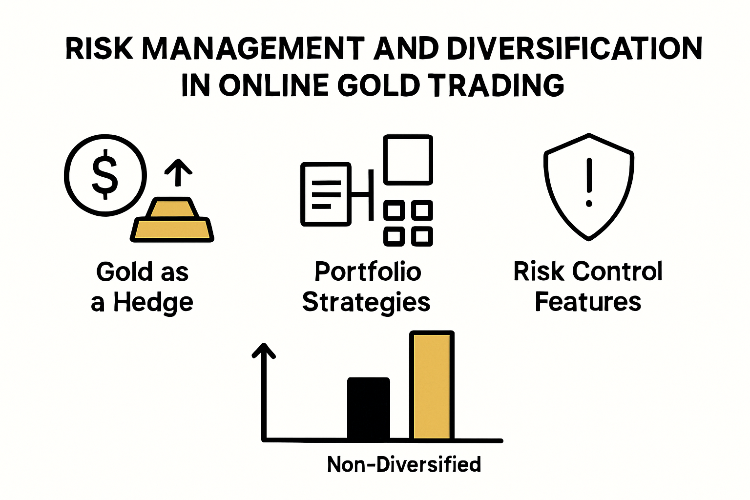 Infographic explaining risk management and diversification in gold trading