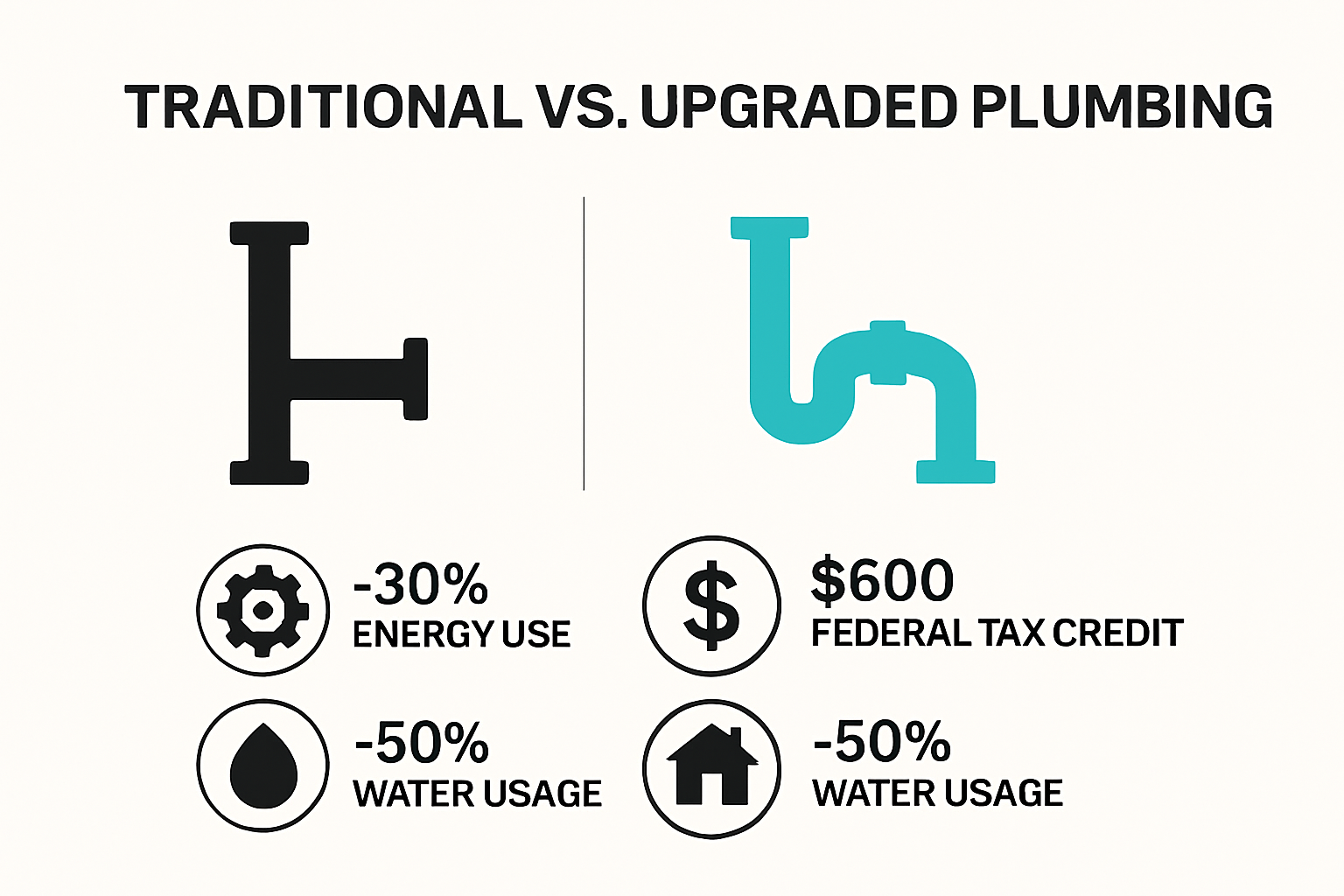 Infographic comparing plumbing upgrades, energy savings, and tax credits