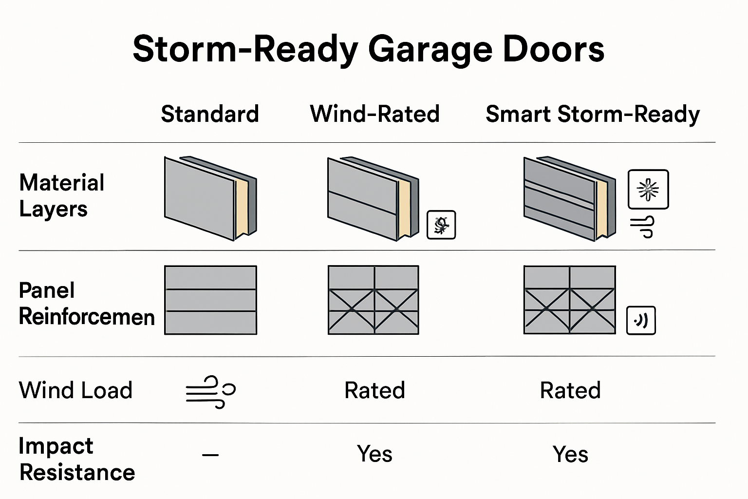 Side-by-side features of garage door types