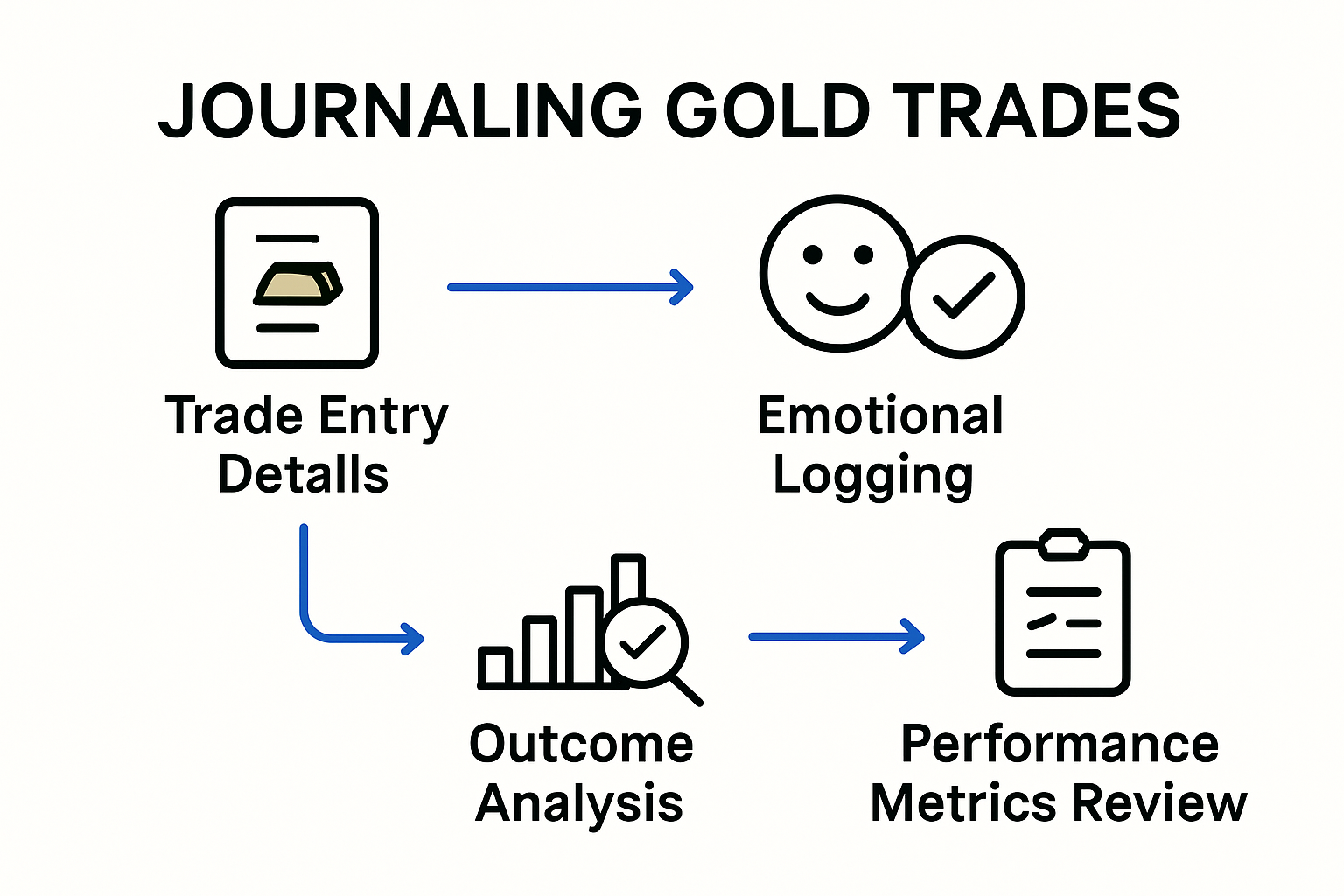Infographic showing gold trade journaling workflow for forex traders