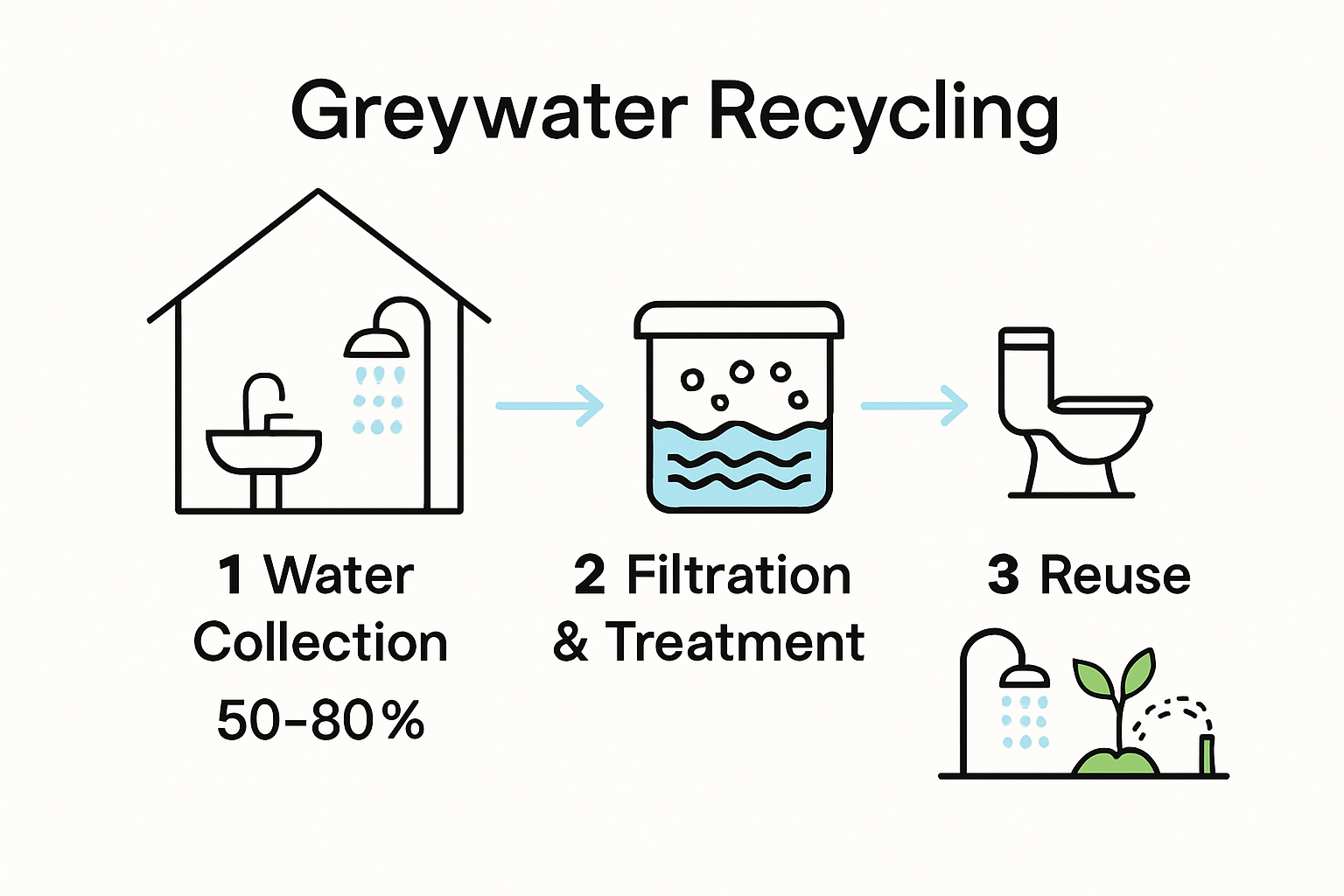 Infographic showing greywater recycling process in homes