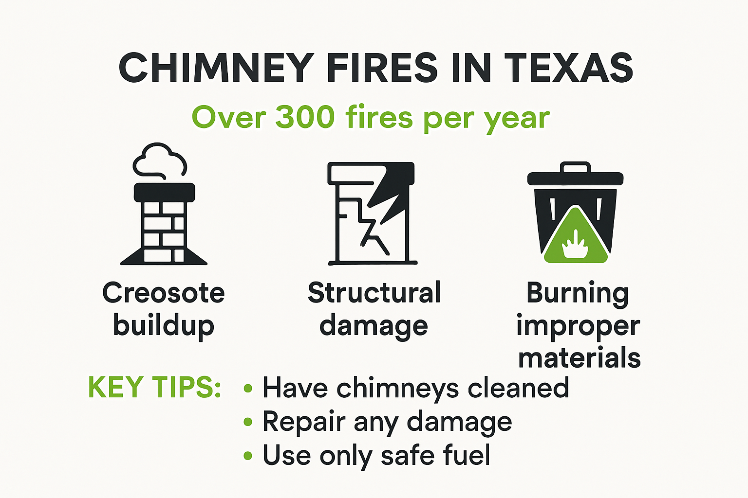 Main causes of chimney fires in Texas infographic