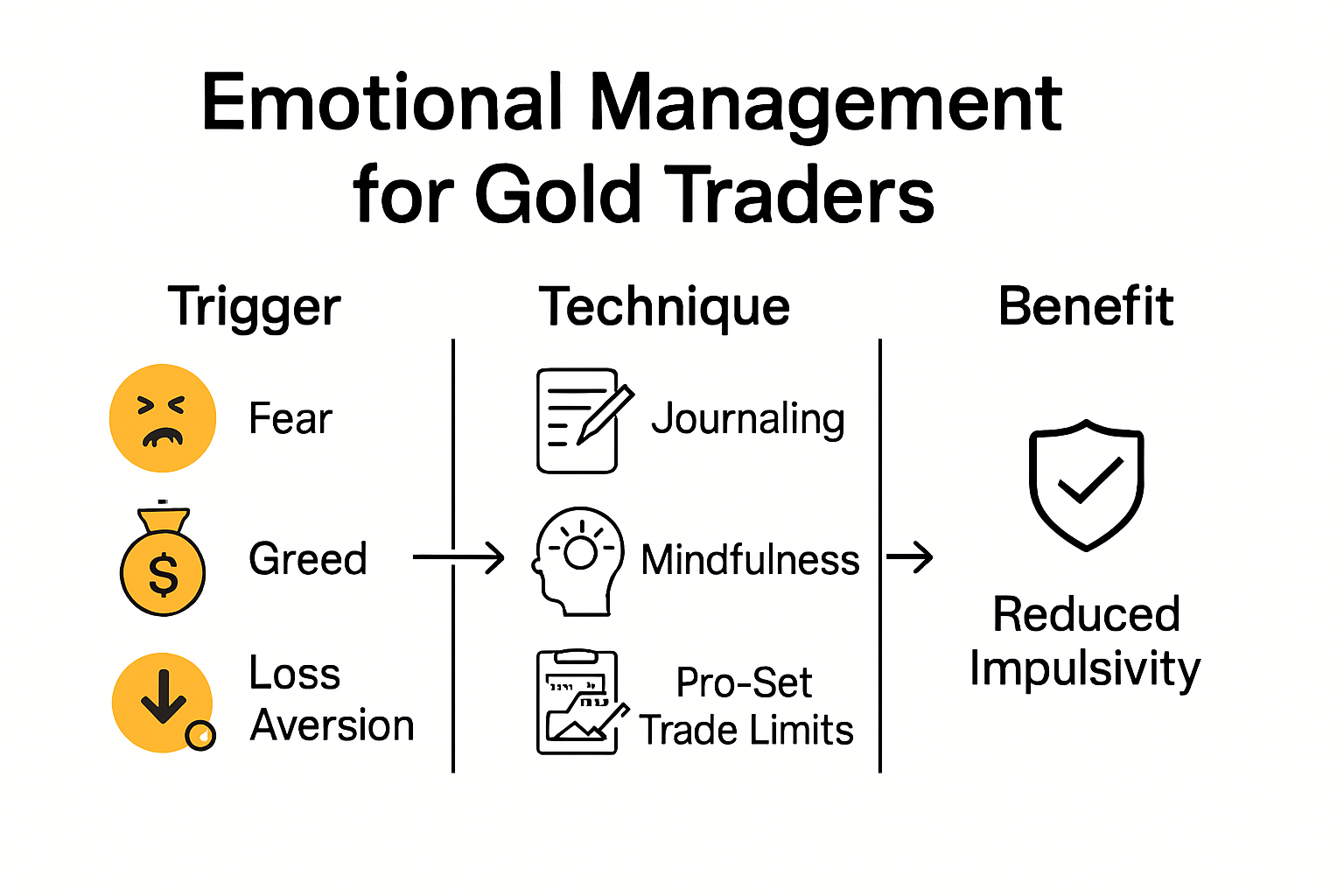 Emotional management strategies infographic for gold traders
