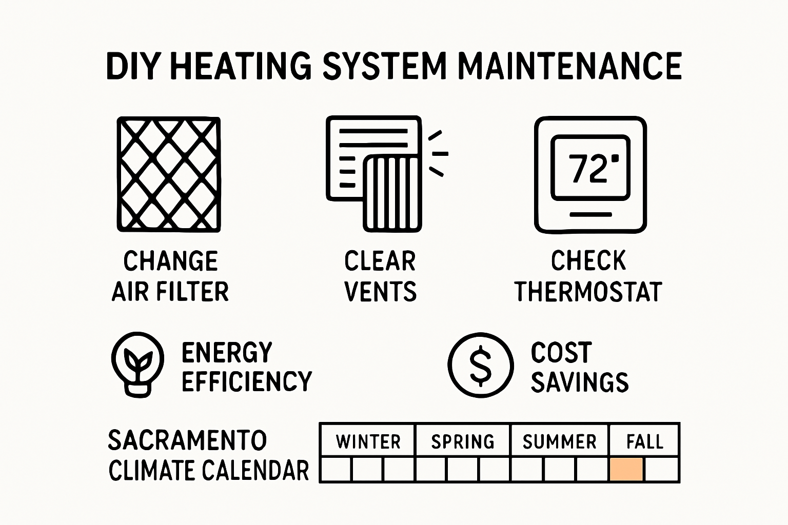DIY heating system maintenance steps and schedule infographic