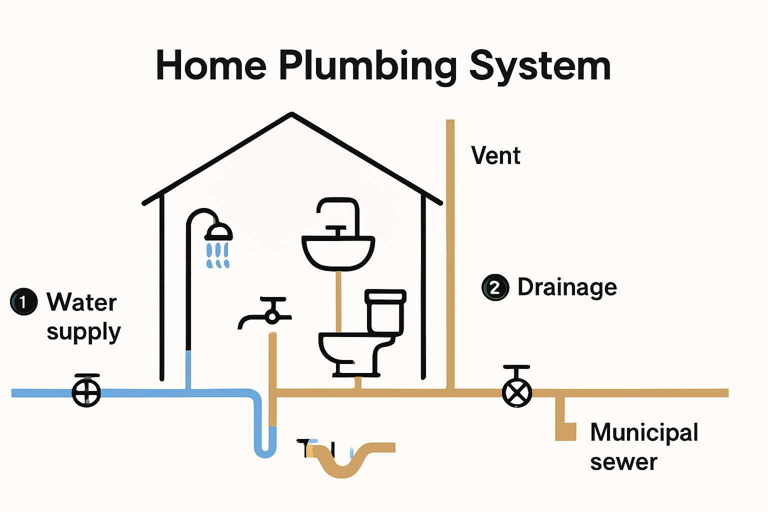 Infographic diagram of Ottawa home plumbing system layout with labeled pipes and components