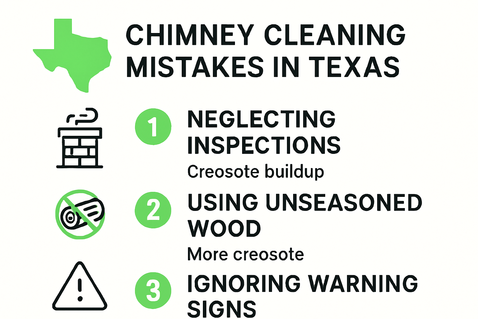 Infographic showing common Texas chimney cleaning mistakes