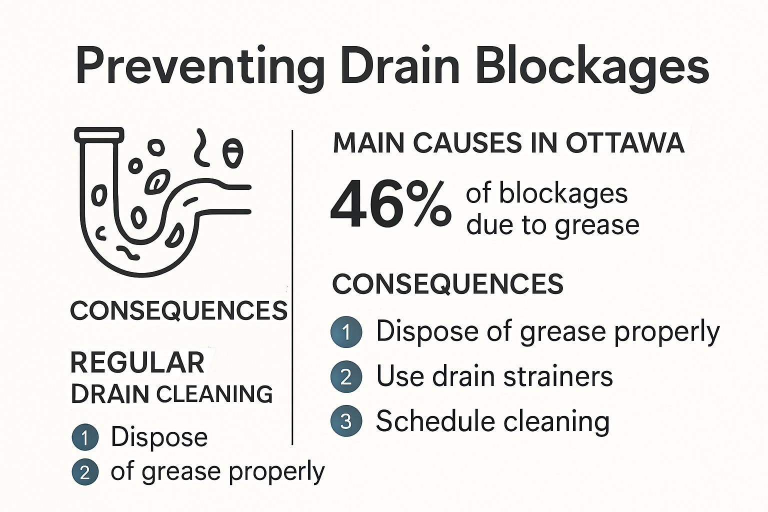 Infographic showing drain blockage causes and cleaning benefits in Ottawa