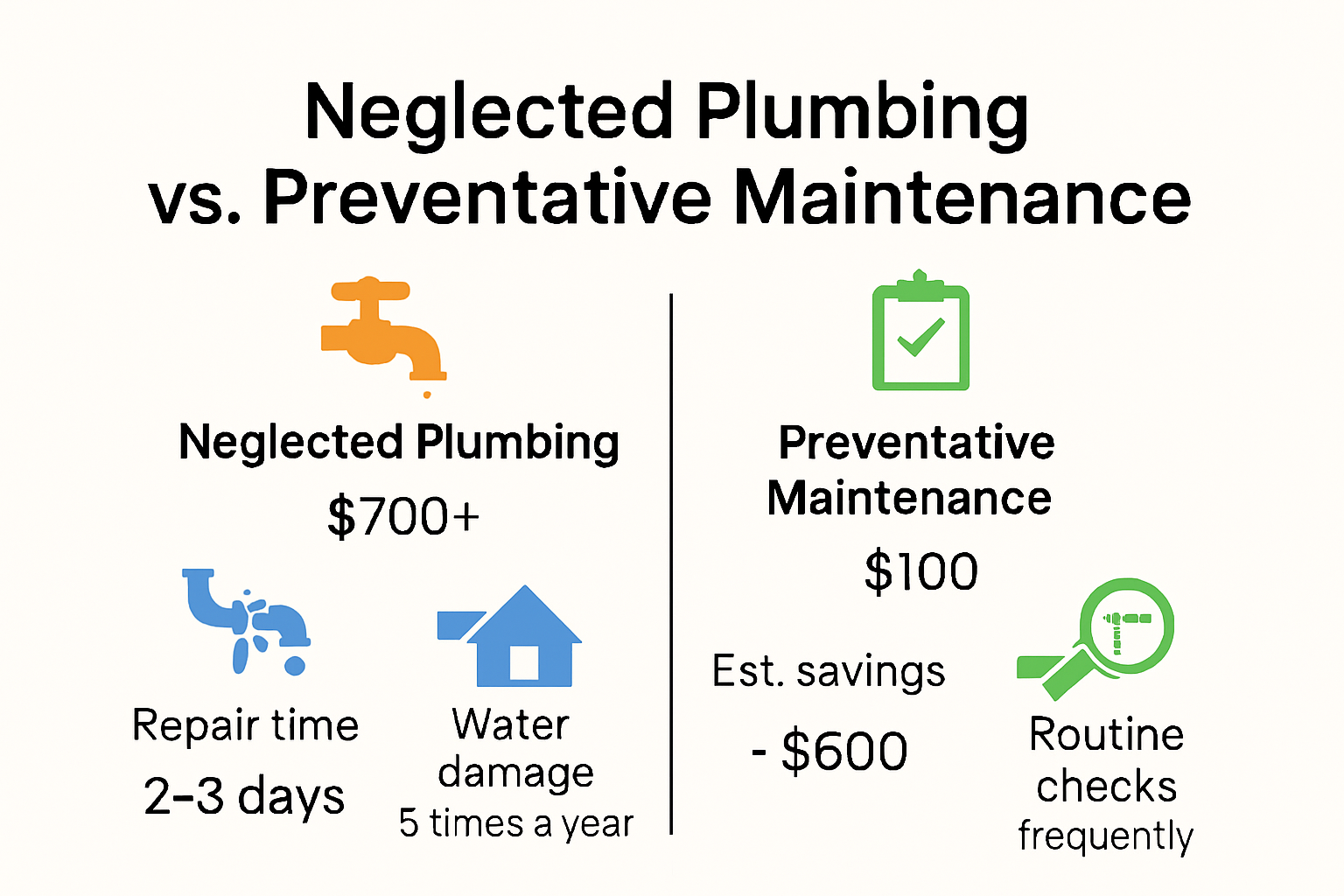 Infographic illustrating plumbing maintenance vs. repair costs