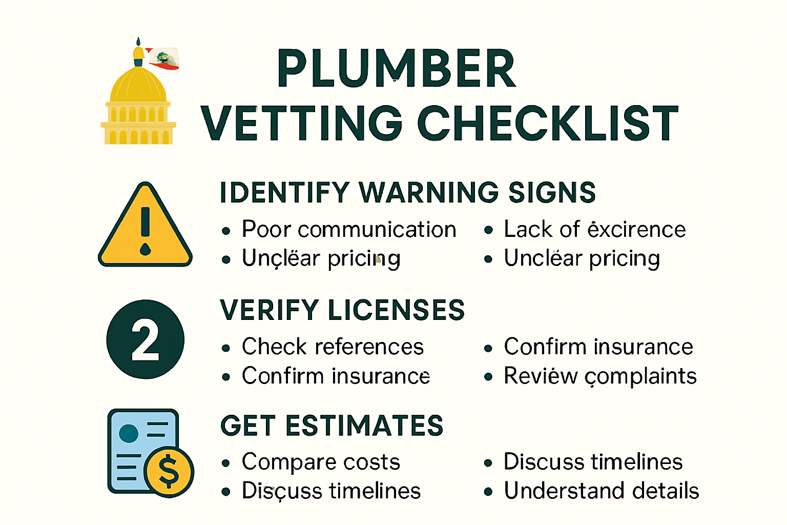 Infographic showing a checklist for choosing a plumber