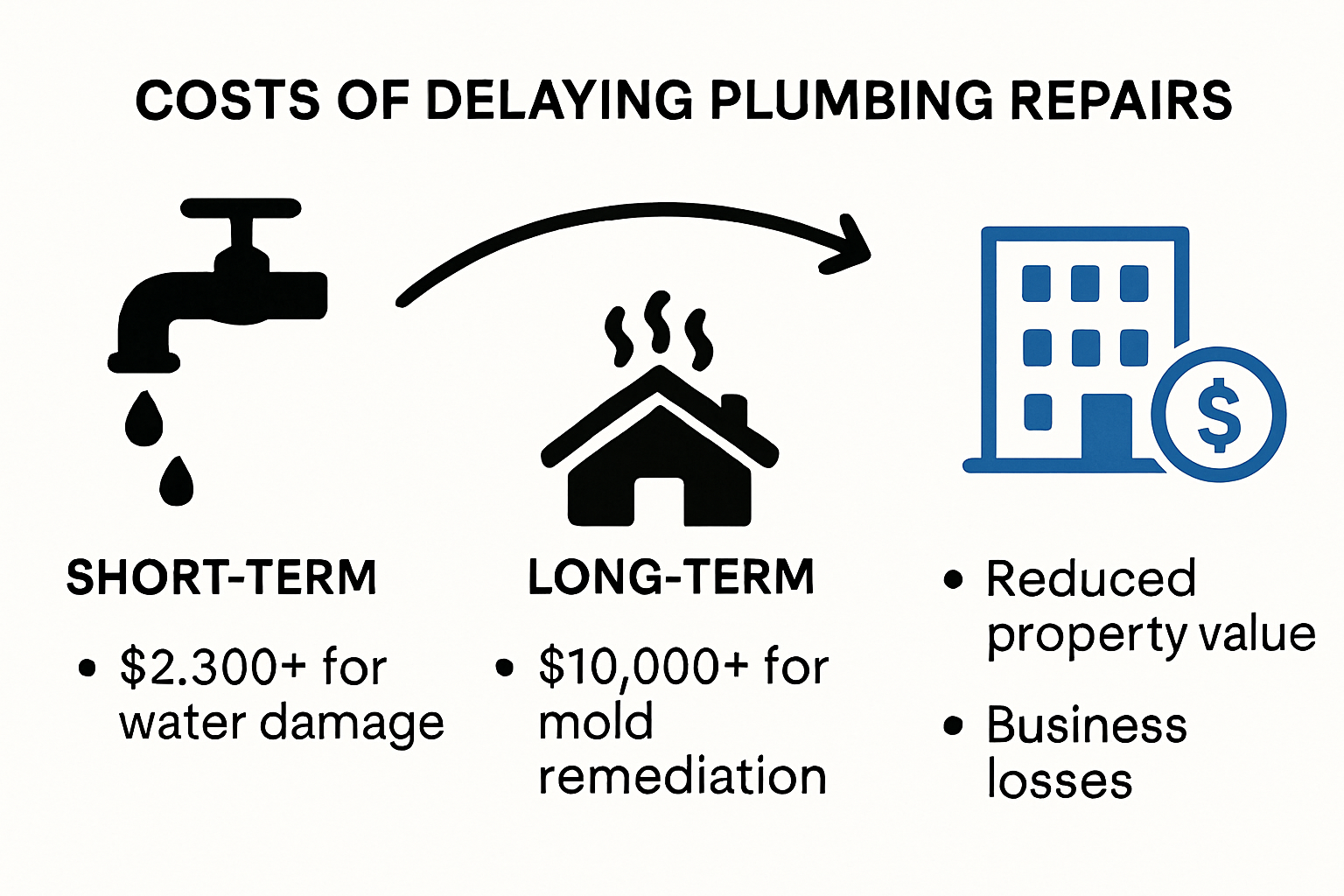 Infographic showing costs and risks of delaying emergency plumbing repairs