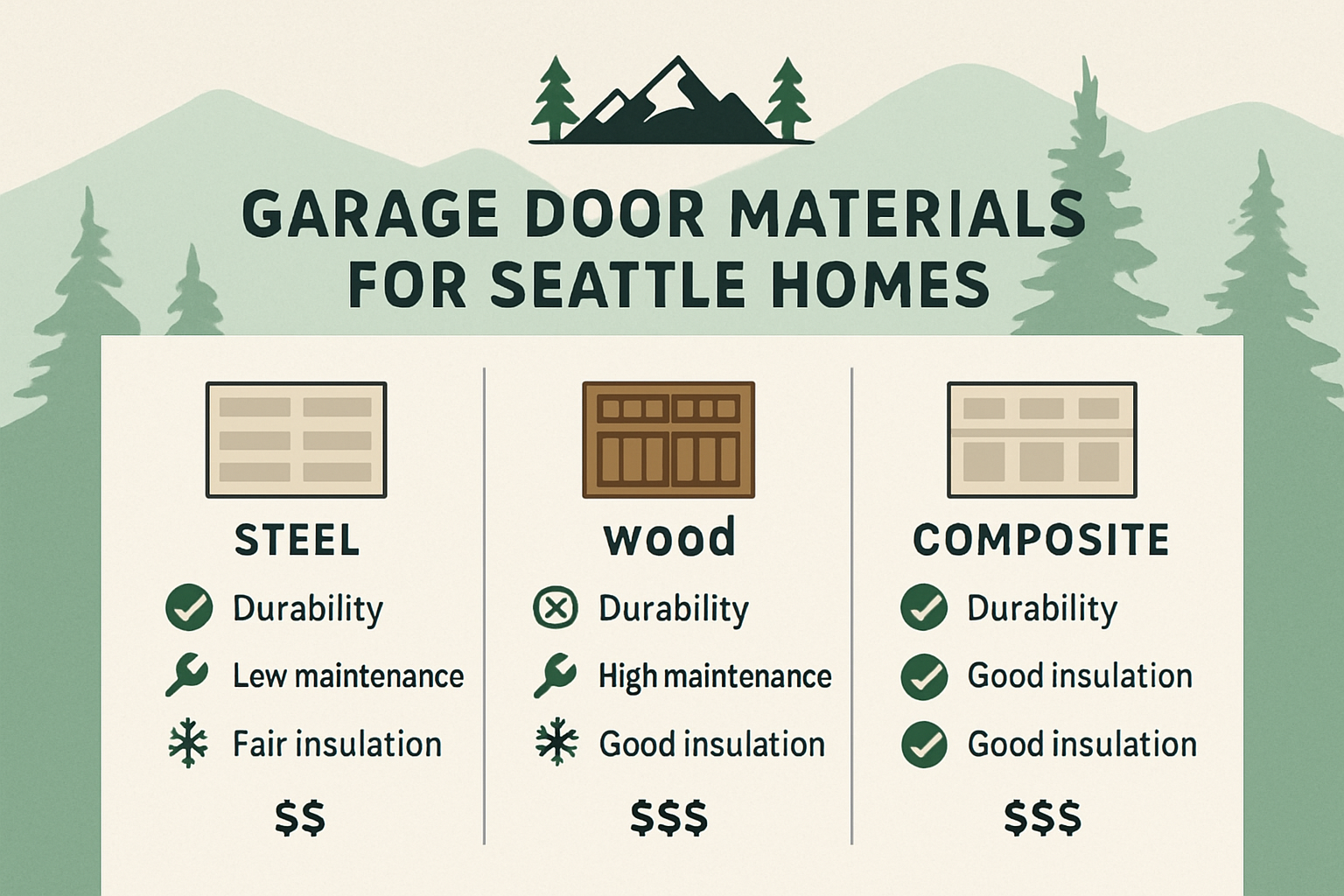 Garage door materials comparison for Seattle