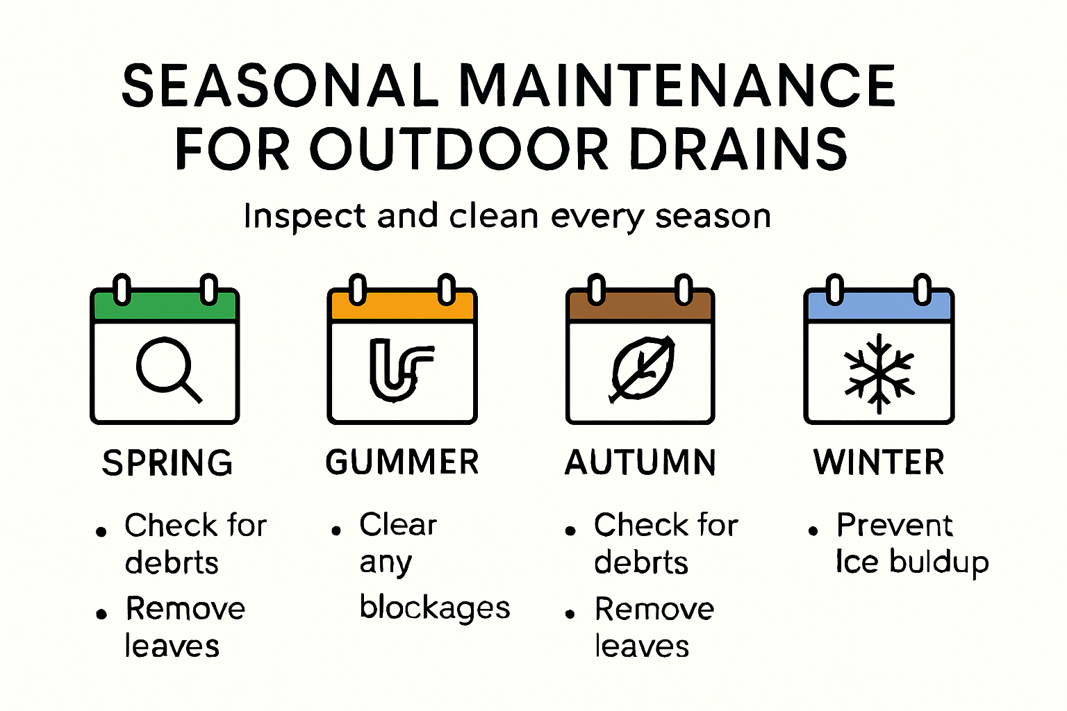 Seasonal outdoor drain maintenance checklist infographic