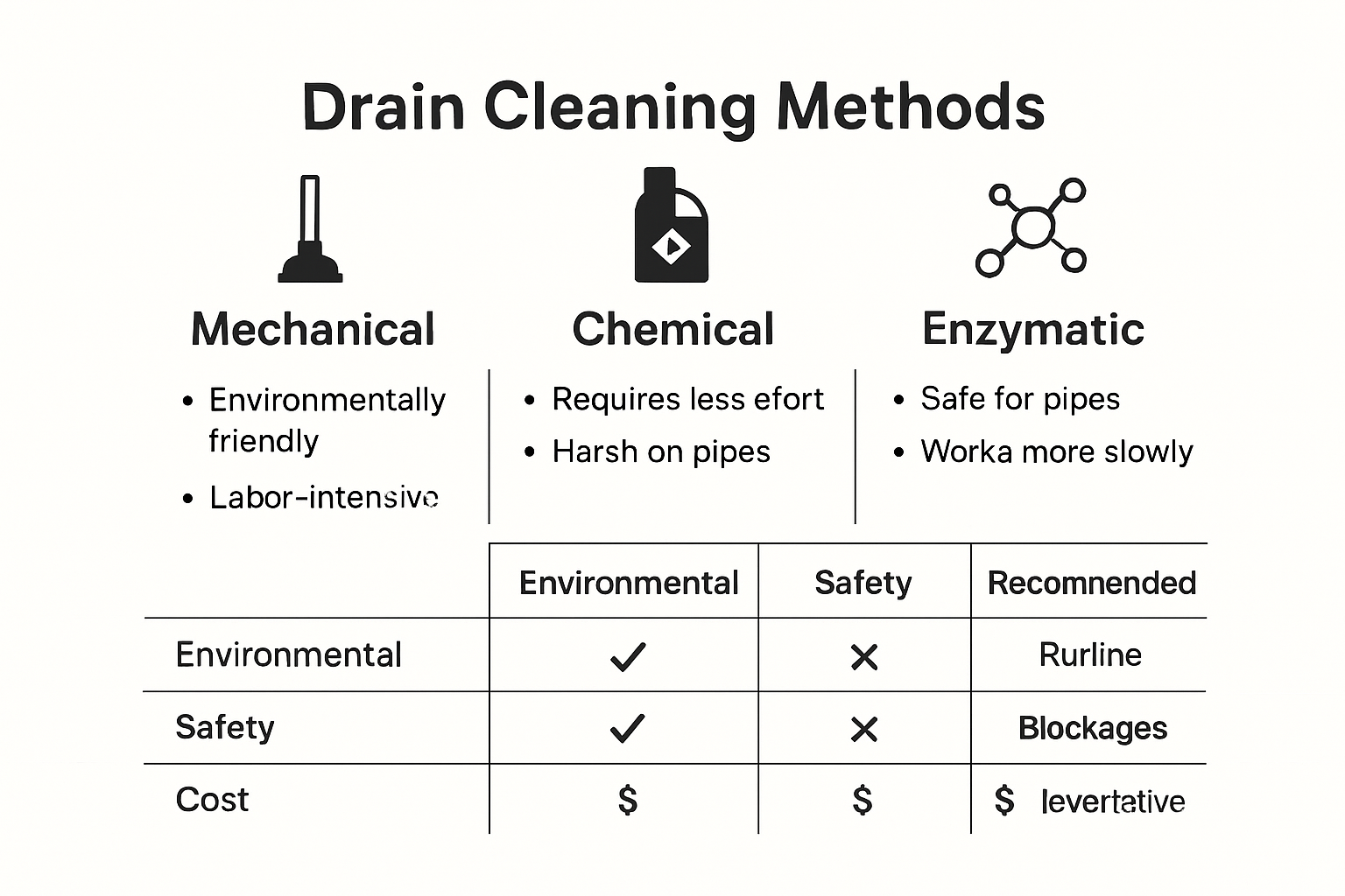 Comparison of mechanical, chemical, and enzymatic drain cleaning methods