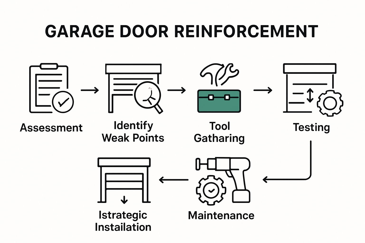 Garage door reinforcement steps visual guide