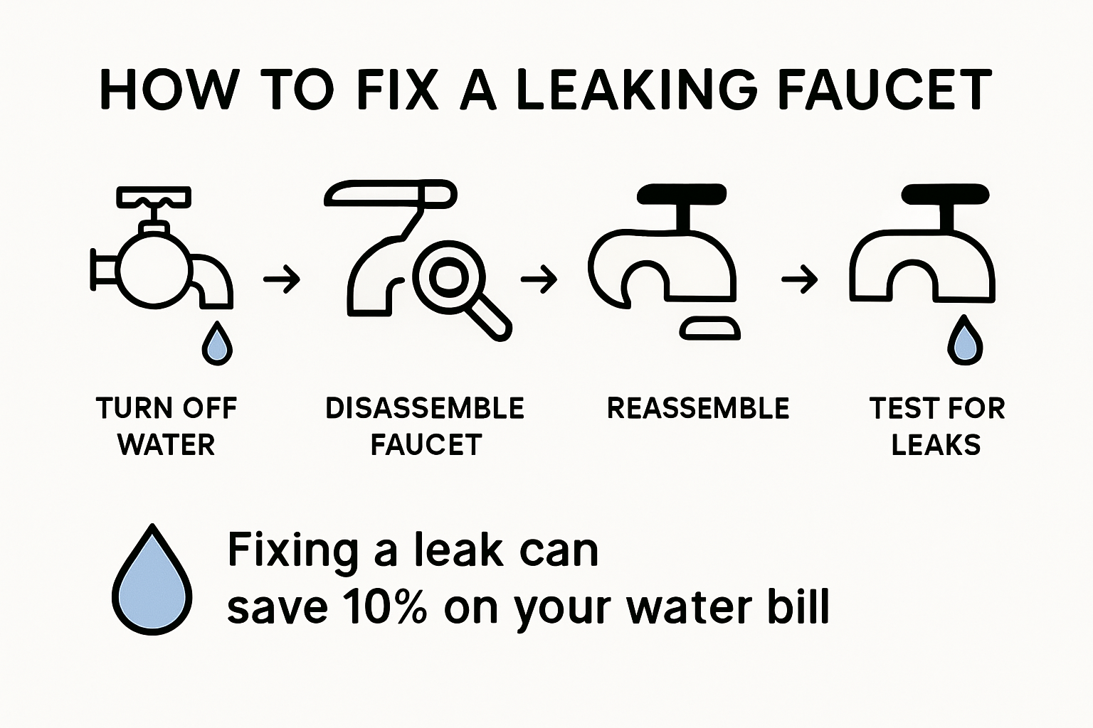 Infographic on five steps to fix a leaking faucet