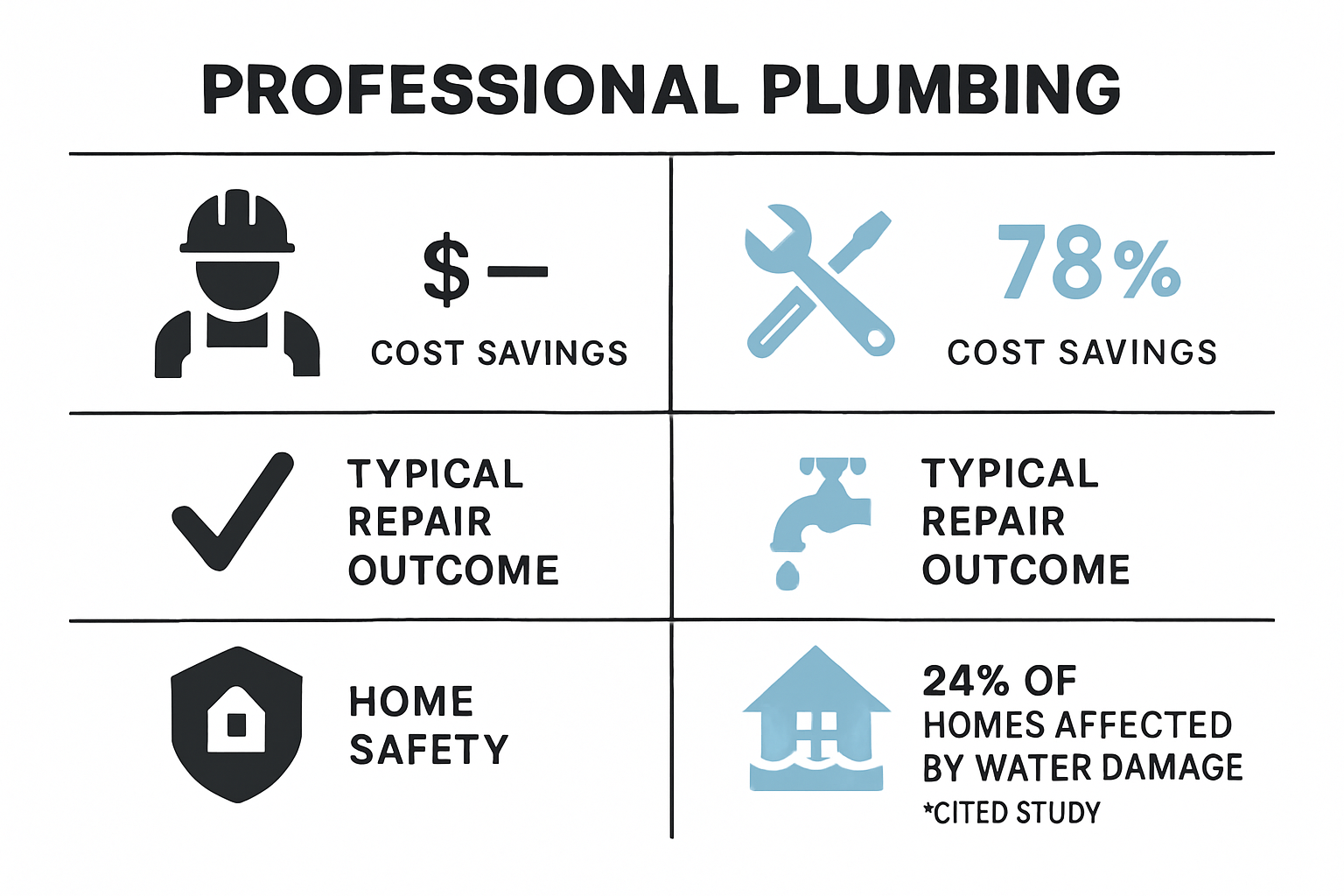 Infographic comparing professional plumbing benefits and DIY risks