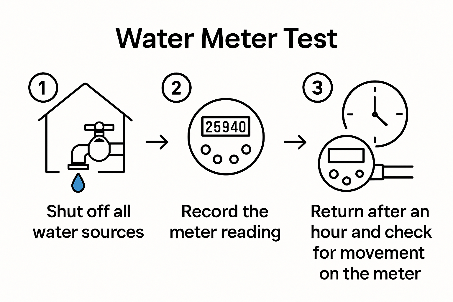 Step-by-step water meter leak check visual