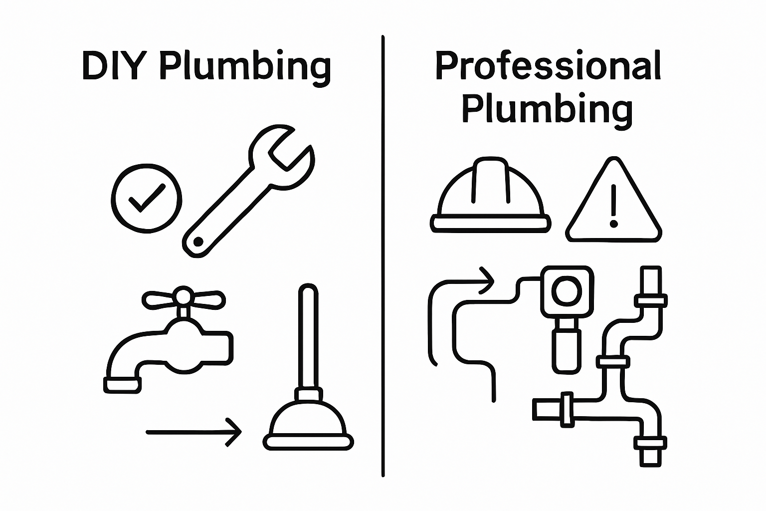 Infographic comparing DIY and professional plumbing tasks using clear icons