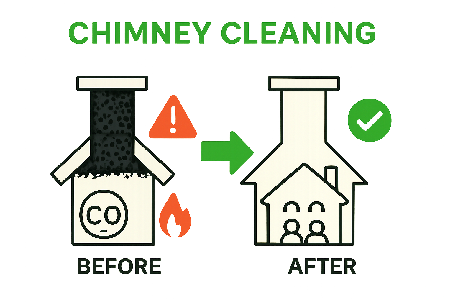 Visual comparison of chimney before and after cleaning