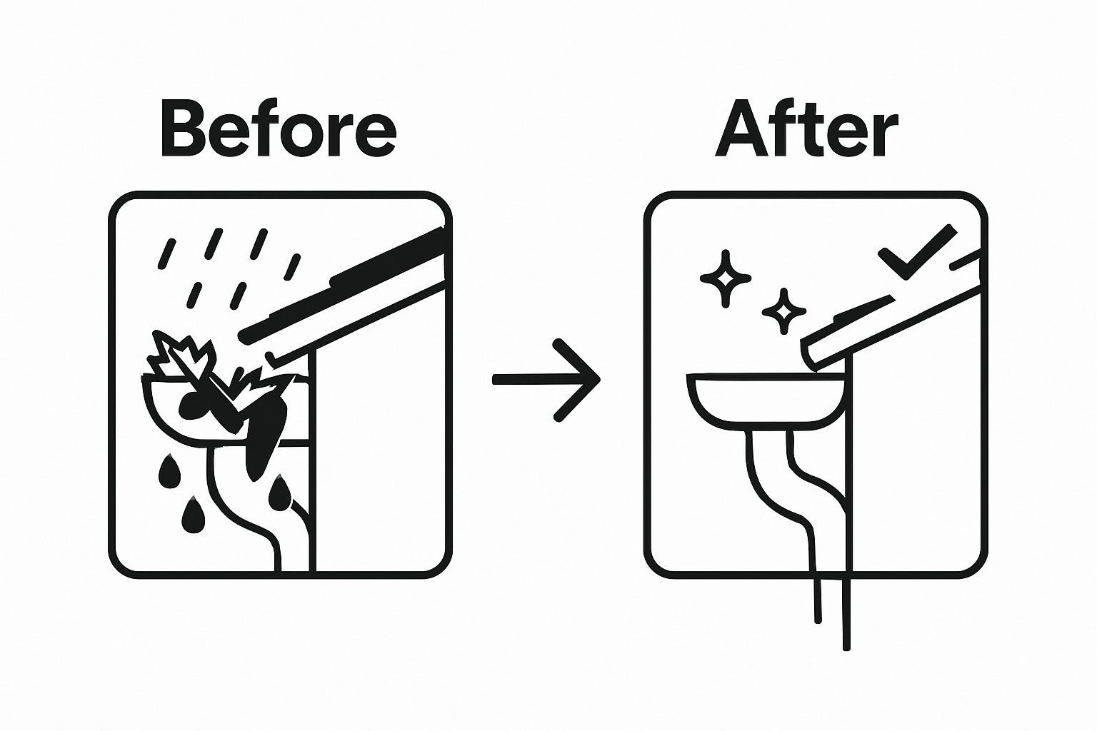 Before and after clean gutter visual
