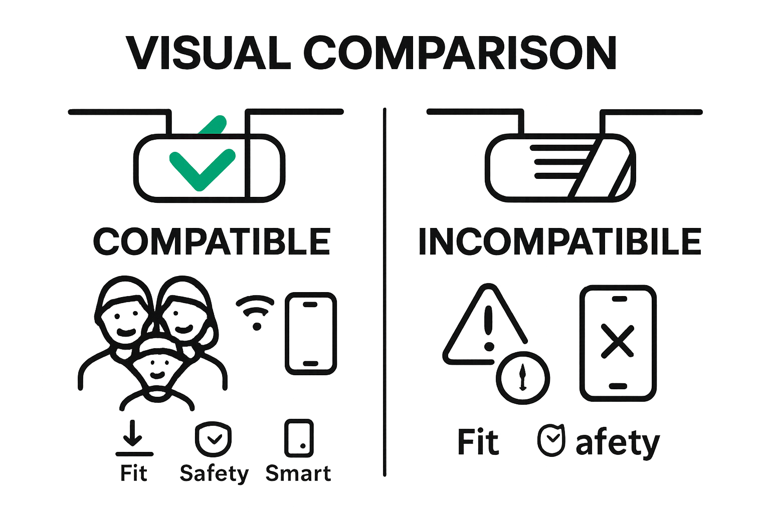 Compatible vs incompatible garage door opener visual