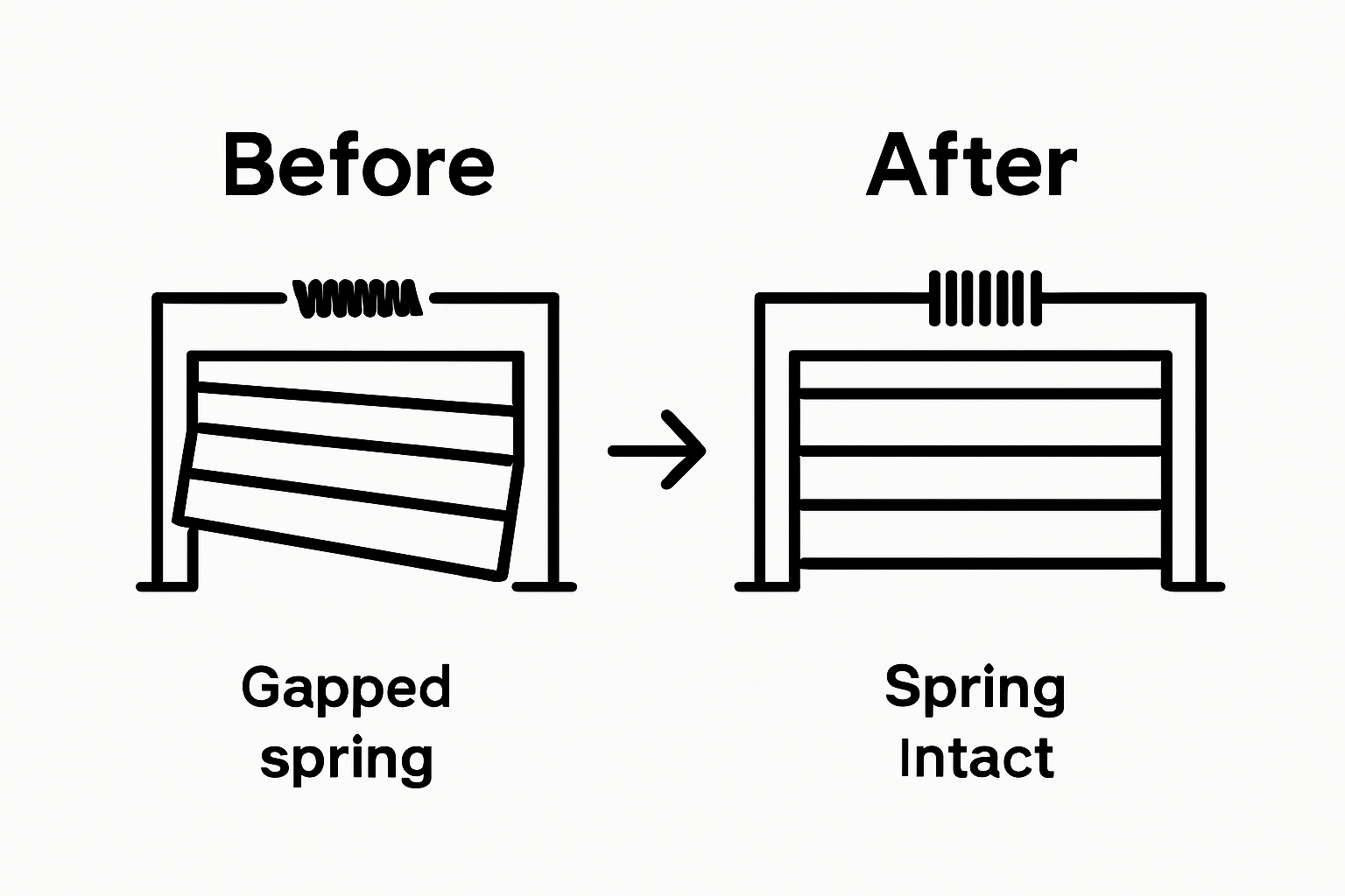 Before and after comparison of garage door spring replacement