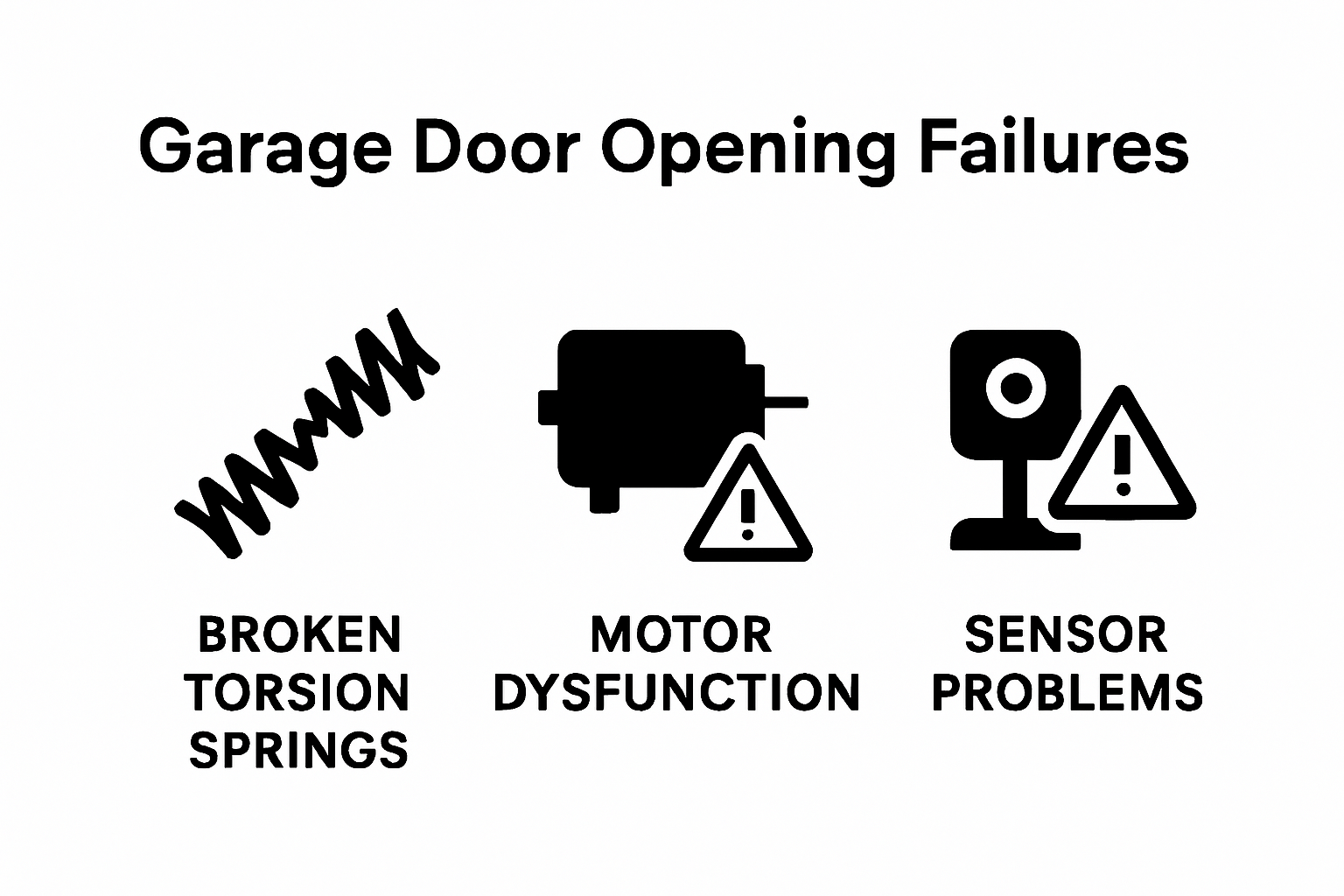 Garage door failure types compared visually with icons