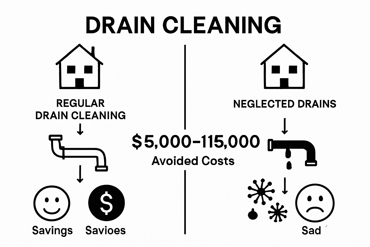 Infographic comparing clean vs neglected drain outcomes