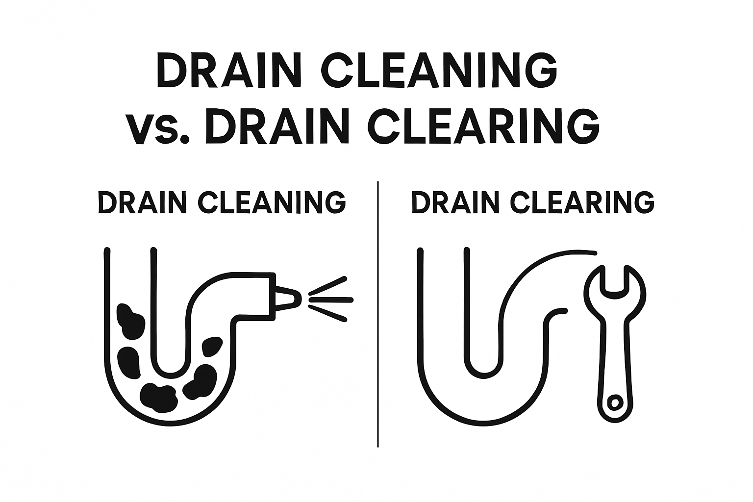 Visual comparison between cleaning and clearing drains