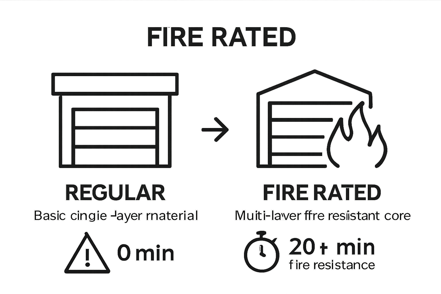 Comparison of regular and fire rated garage door construction and fire resistance time