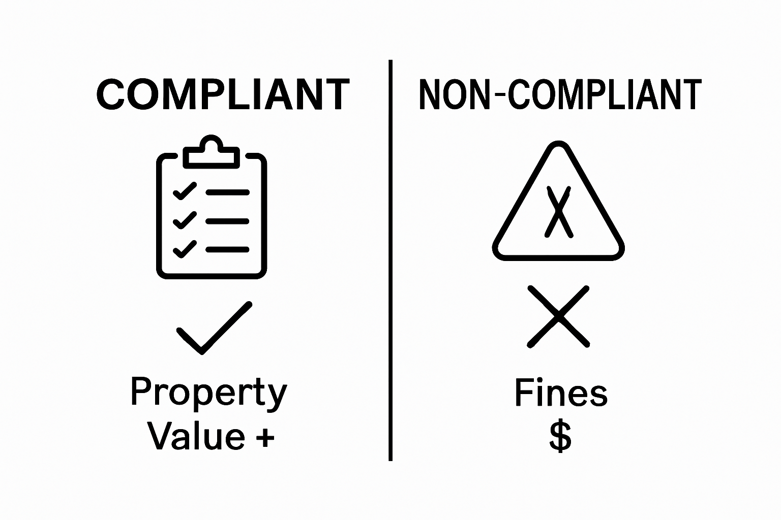 Side-by-side comparison of compliant vs. non-compliant garage door installation outcomes