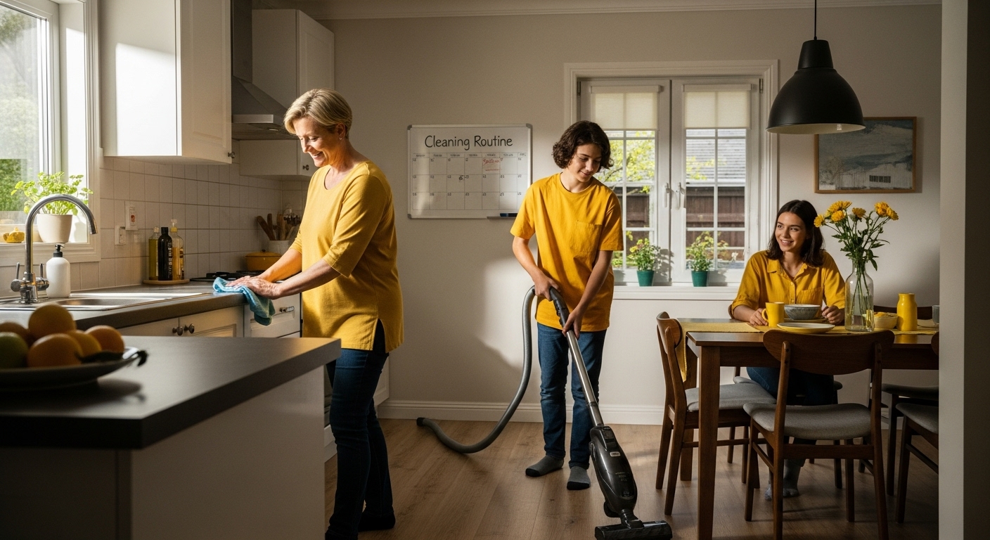 cleaning routine kitchen family