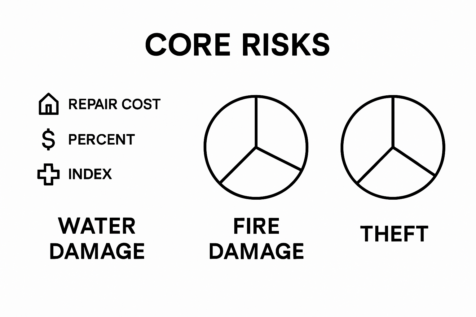 Infographic comparing water, fire, and theft damage costs and risks