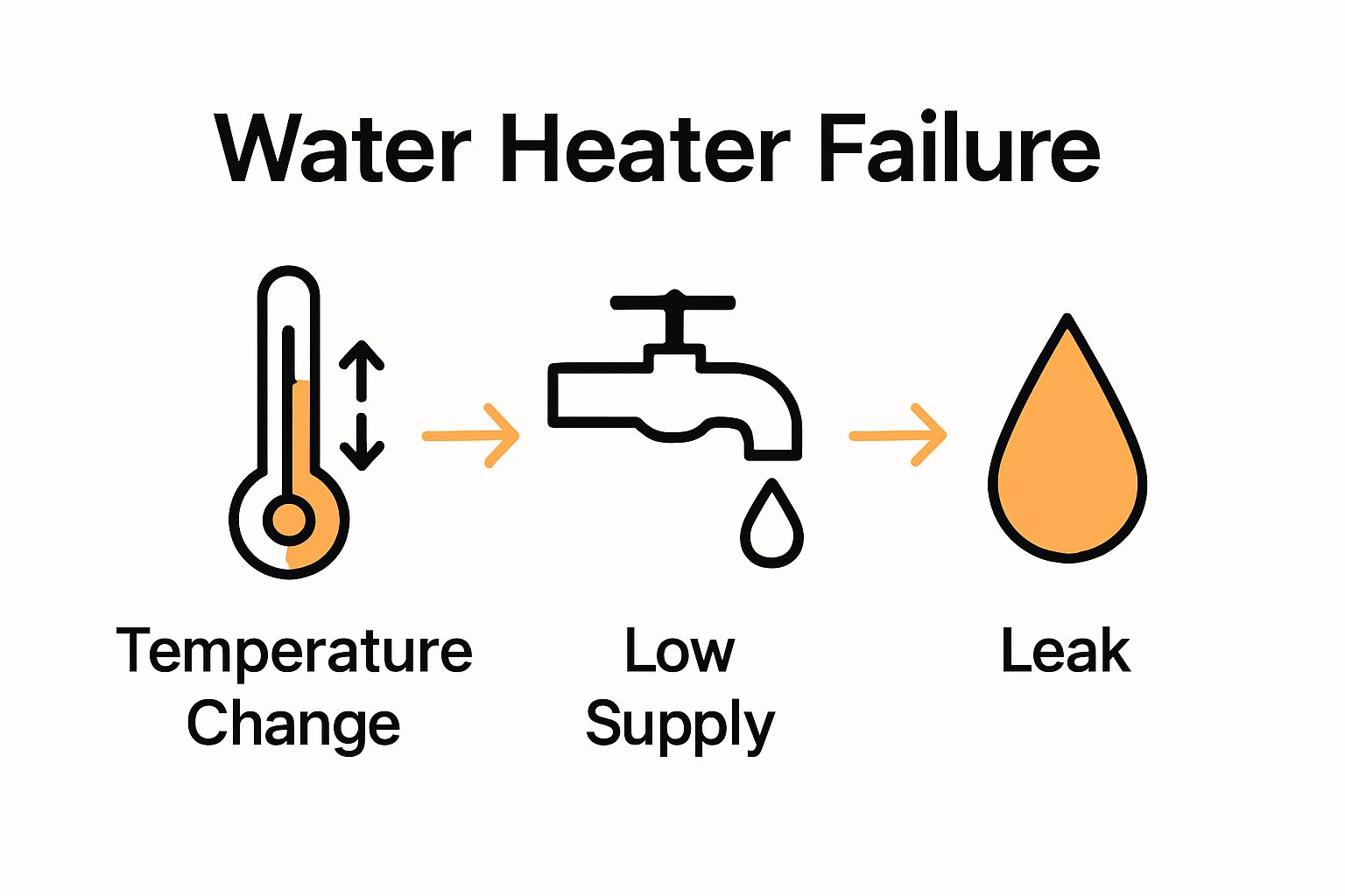 Three main warning signs of water heater failure illustrated