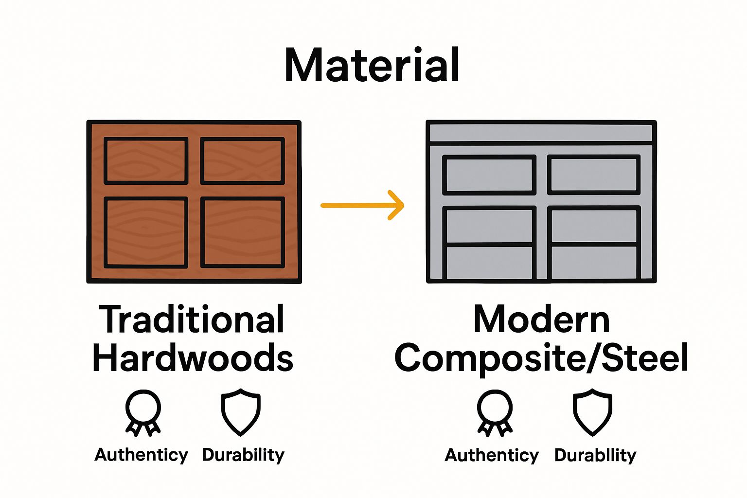 Comparison of traditional wood vs. modern composite garage door materials