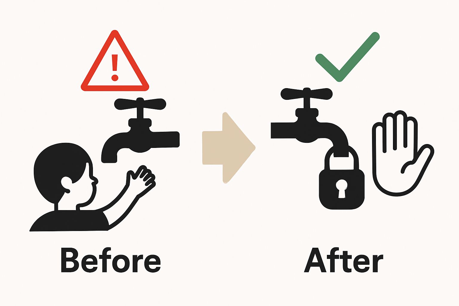 Before and after childproof faucet lock infographic
