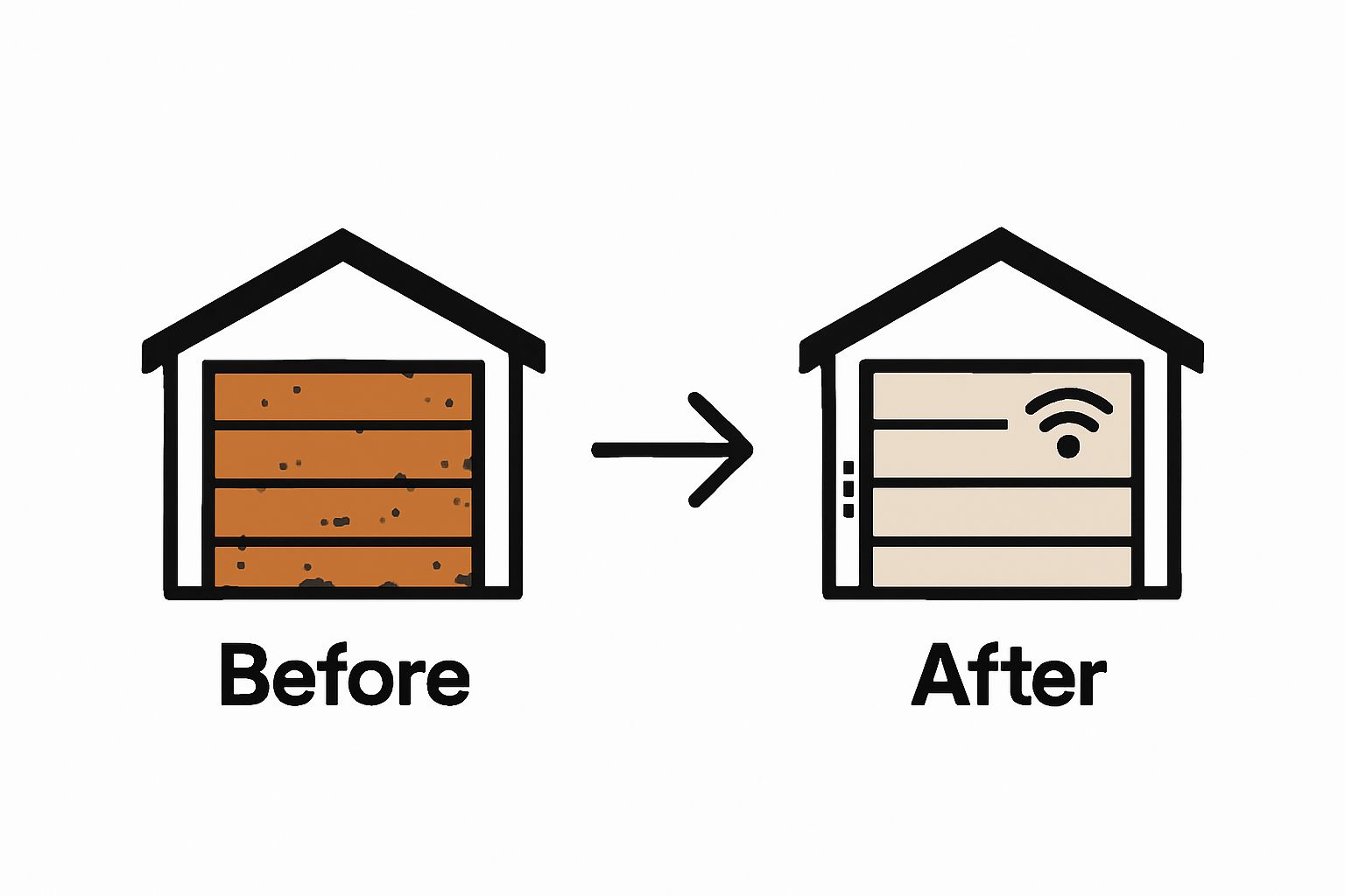 Comparison infographic old vs upgraded commercial garage doors