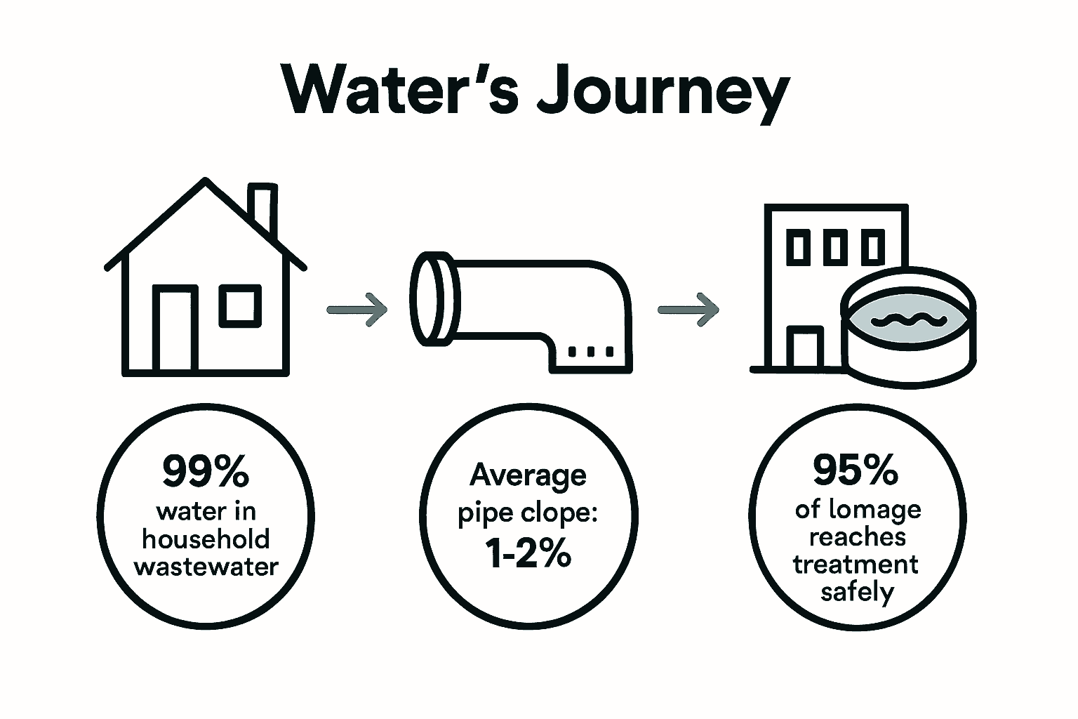 Simple diagram showing household wastewater flow to treatment plant