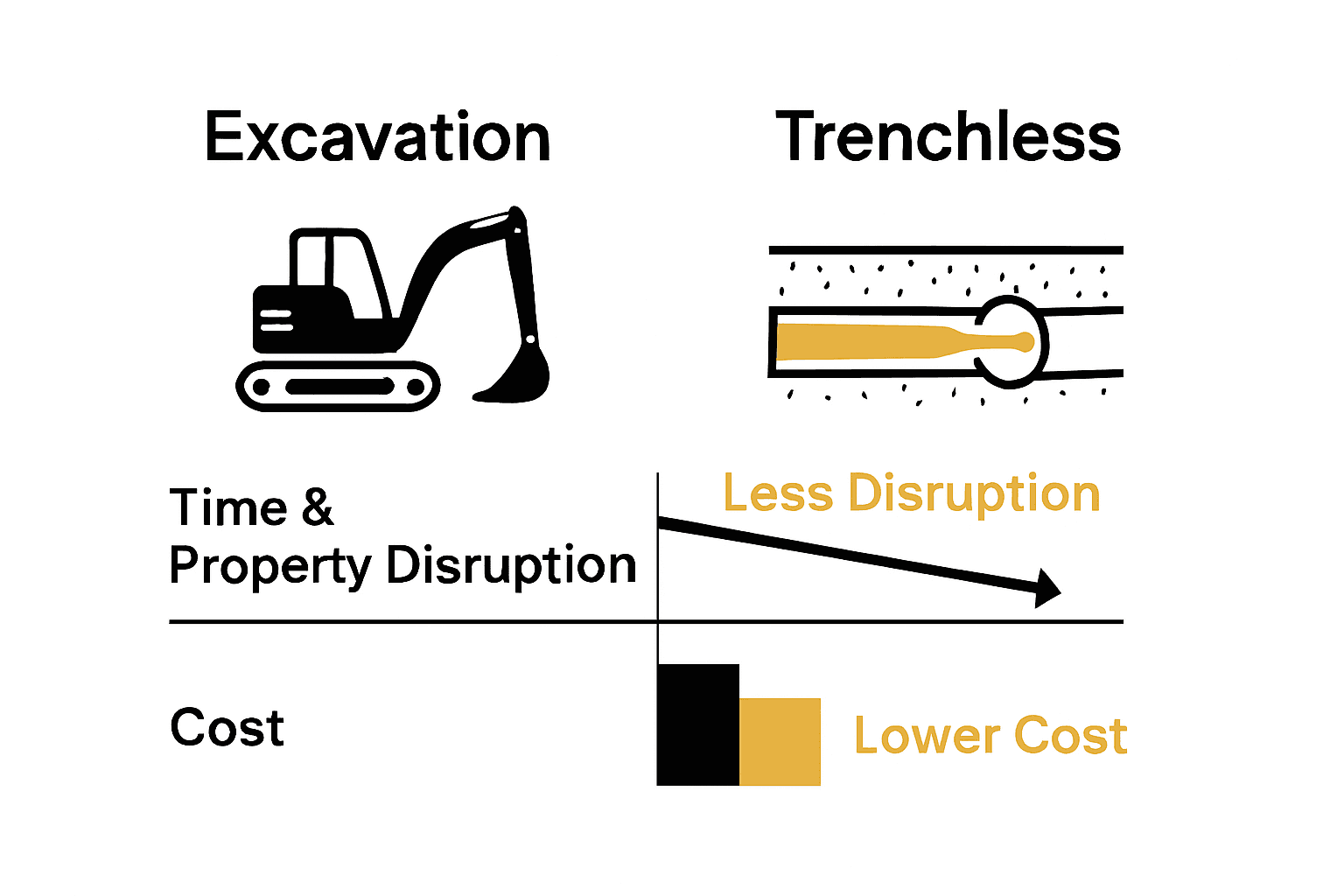 Infographic comparing traditional versus trenchless sewer repair.